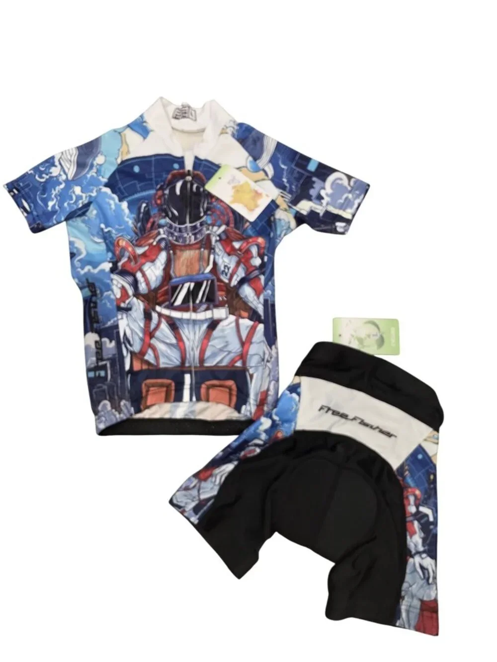 NWT Free Fisher Cycling Jersey & Shorts Set Astronaut Theme kids L bikeing